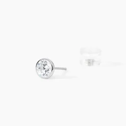 Boucles D'oreilles Puces Elda Serti Clos Or Blanc Oxyde De Zirconium
