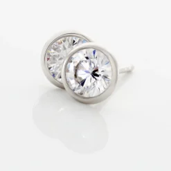 Boucles D'oreilles Puces Elda Serti Clos Or Blanc Oxyde De Zirconium