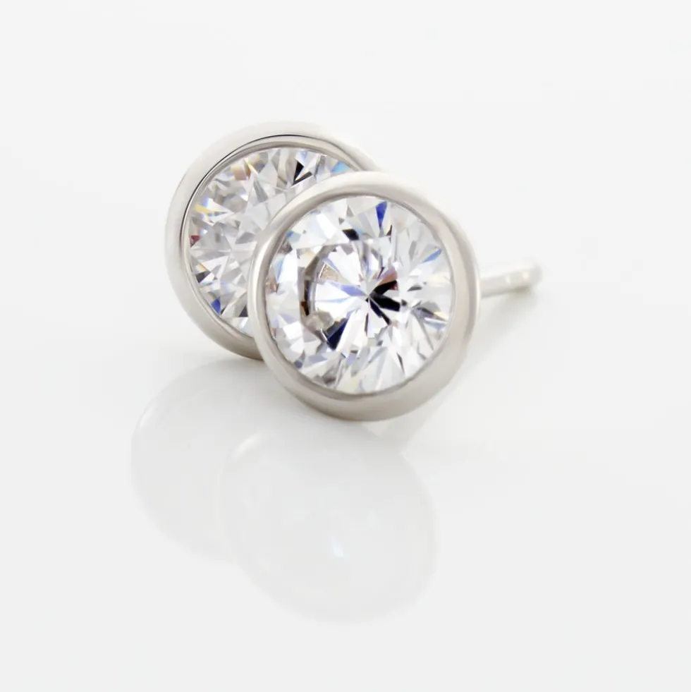 Boucles D'oreilles Puces Elda Serti Clos Or Blanc Oxyde De Zirconium