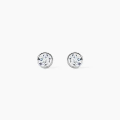 Boucles D'oreilles Puces Elda Serti Clos Or Blanc Oxyde De Zirconium