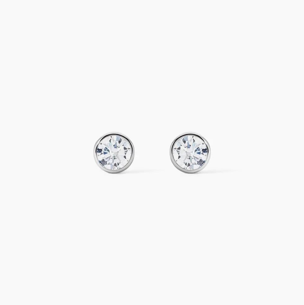 Boucles D'oreilles Puces Elda Serti Clos Or Blanc Oxyde De Zirconium