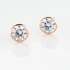 Boucles D'oreilles Puces Elda Serti Clos Or Rose Oxyde De Zirconium