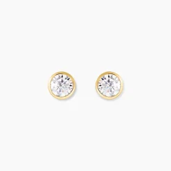 Boucles D'oreilles Puces Elda Serti Clos Or Jaune Oxyde De Zirconium