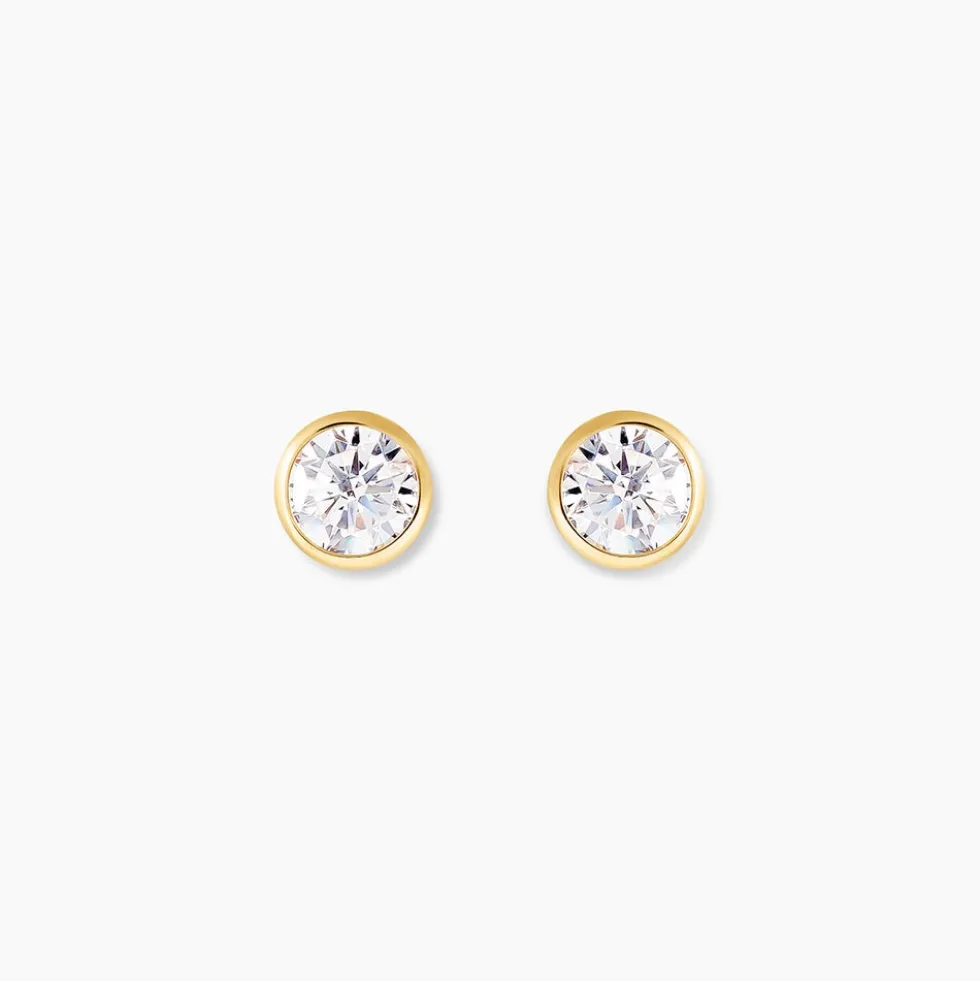 Boucles D'oreilles Puces Elda Serti Clos Or Jaune Oxyde De Zirconium