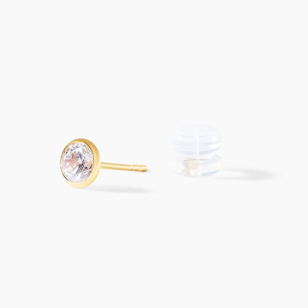 Boucles D'oreilles Puces Elda Serti Clos Or Jaune Oxyde De Zirconium