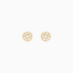 Boucles D'oreilles Puces Eleanor Fleur Or Jaune Oxyde De Zirconium