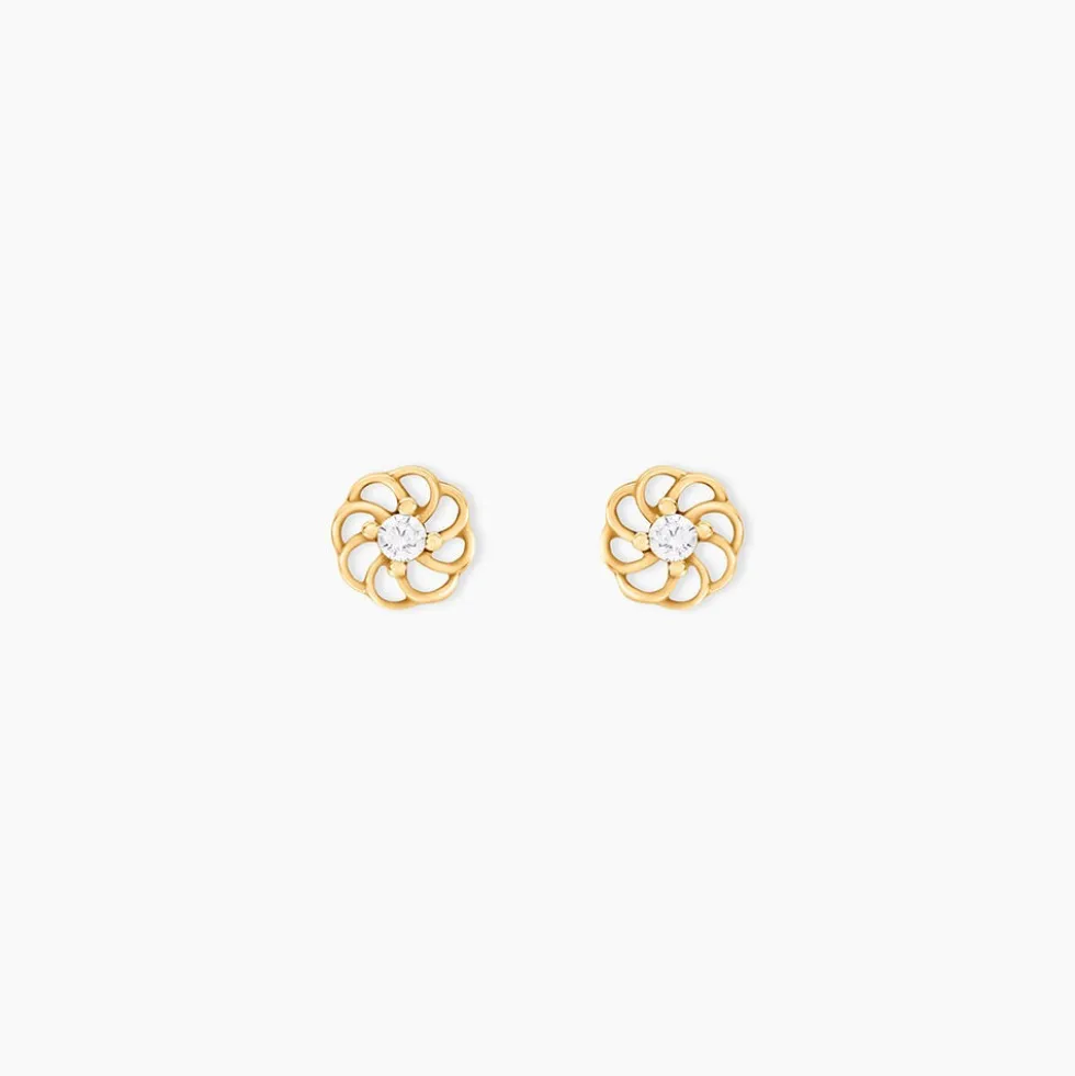 Boucles D'oreilles Puces Eleanor Fleur Or Jaune Oxyde De Zirconium