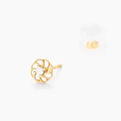 Boucles D'oreilles Puces Eleanor Fleur Or Jaune Oxyde De Zirconium