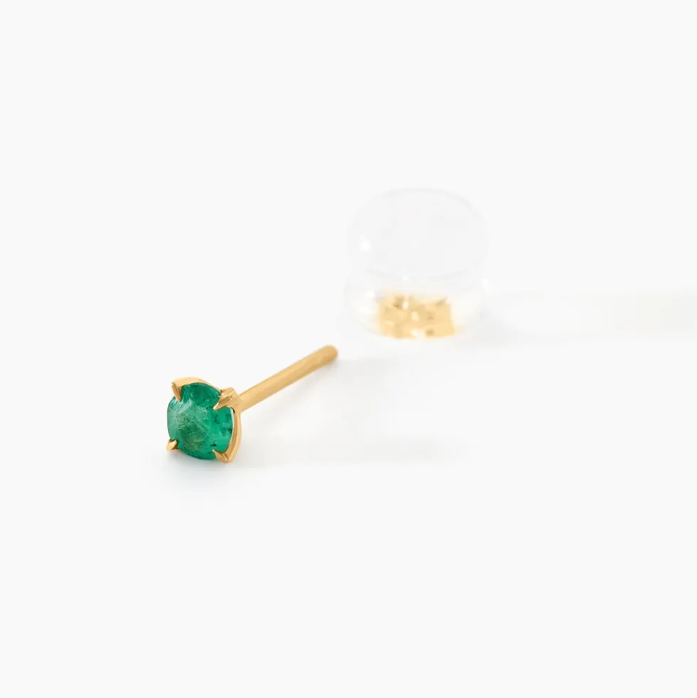Boucles D'oreilles Puces Elea Jardin Serti Griffe Or Jaune Emeraude