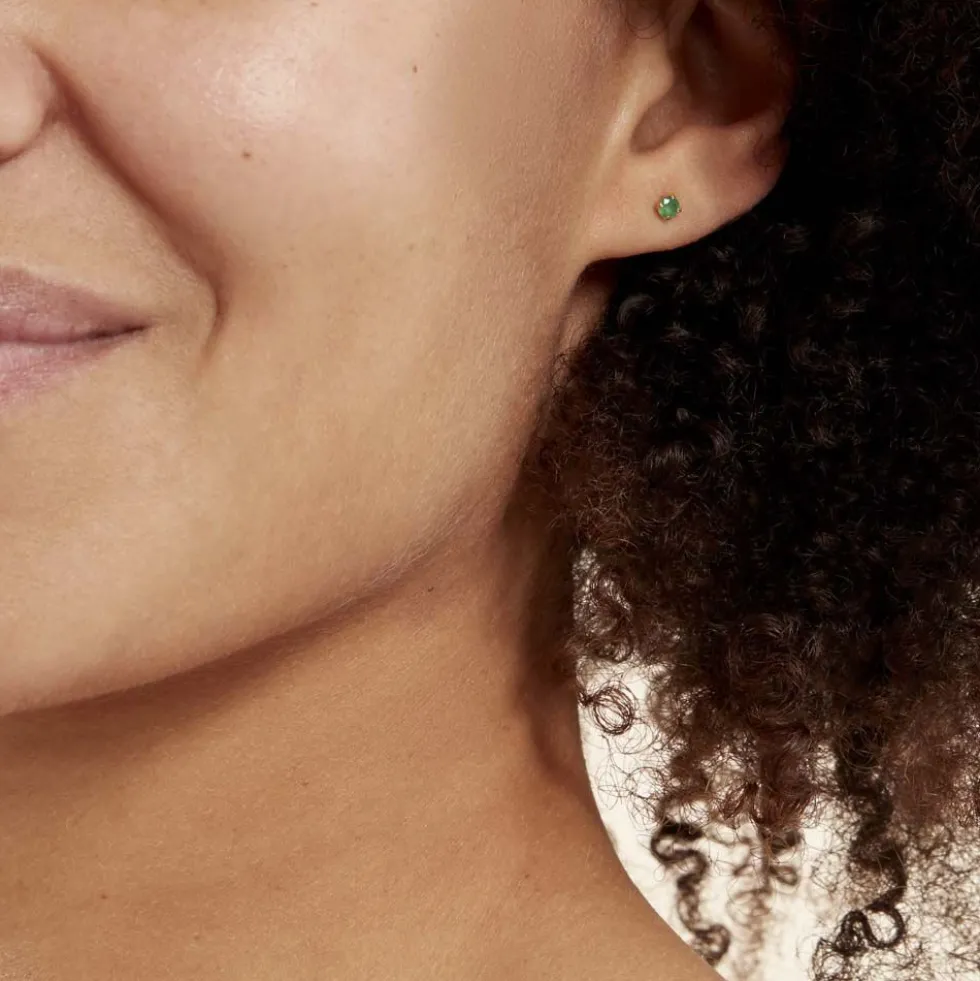 Boucles D'oreilles Puces Elea Jardin Serti Griffe Or Jaune Emeraude