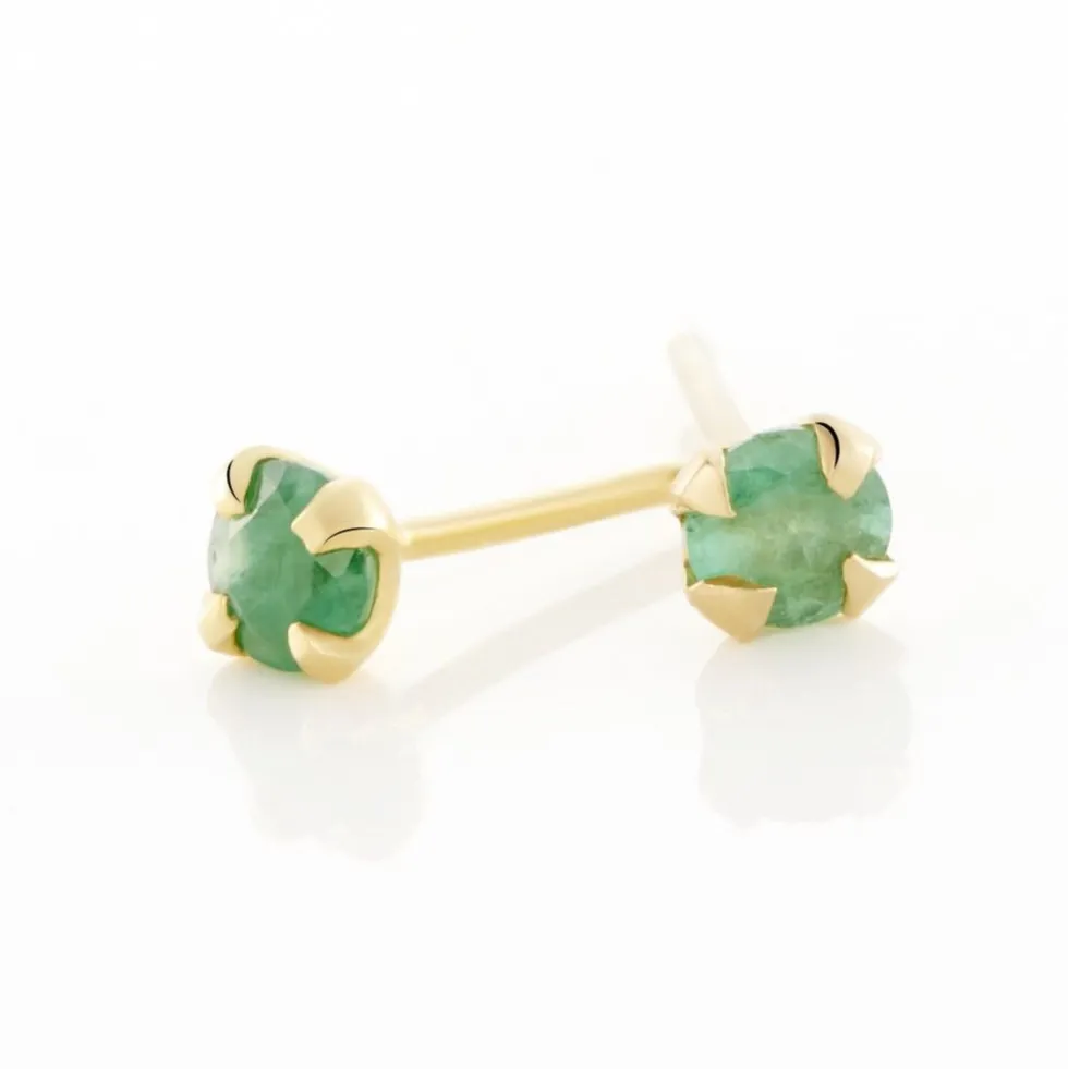 Boucles D'oreilles Puces Elea Jardin Serti Griffe Or Jaune Emeraude