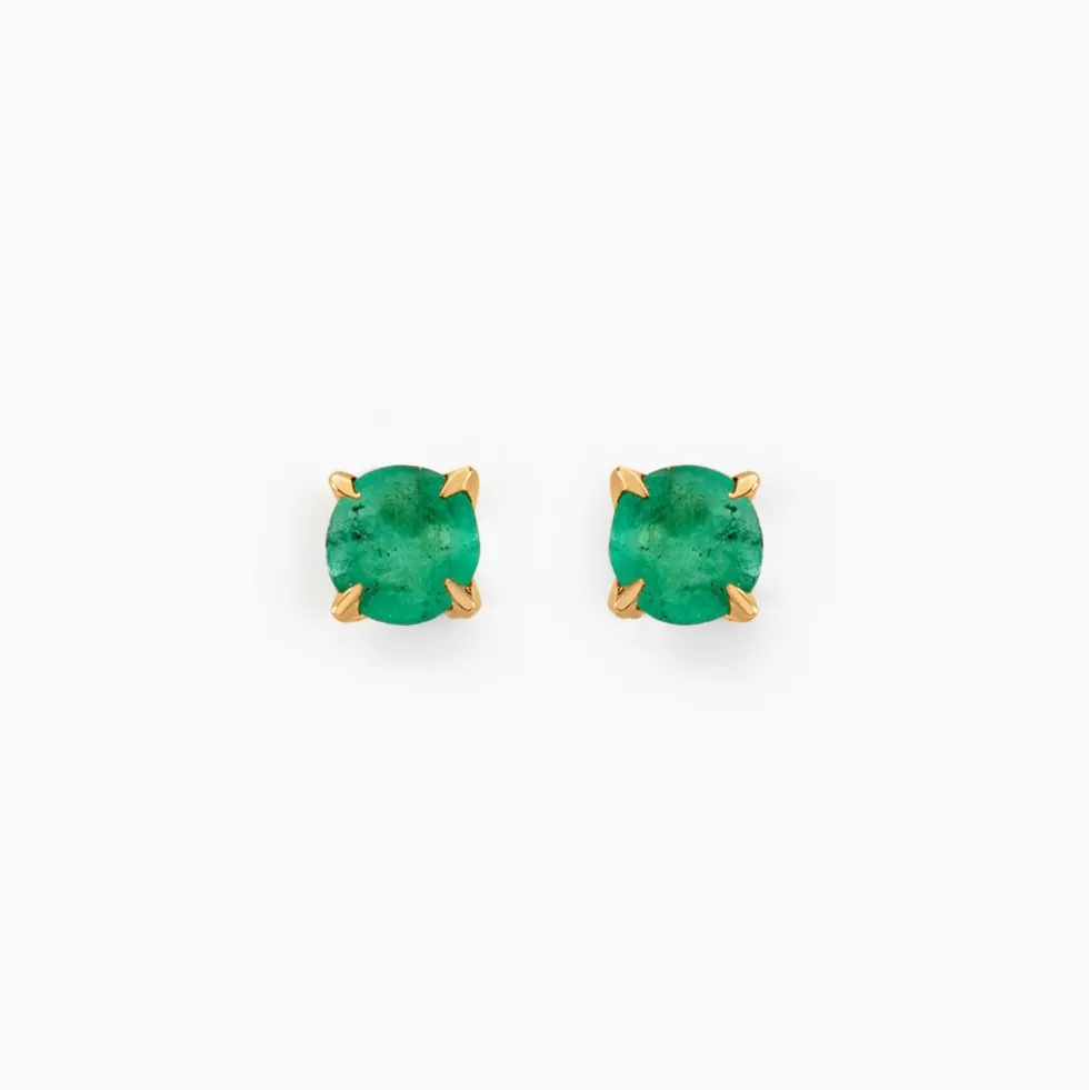 Boucles D'oreilles Puces Elea Jardin Serti Griffe Or Jaune Emeraude