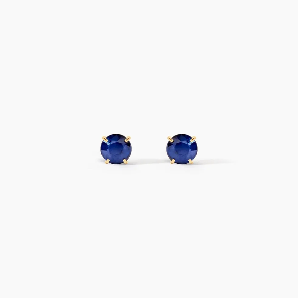 Boucles D'oreilles Puces Elea Serti Griffe Or Jaune Saphir
