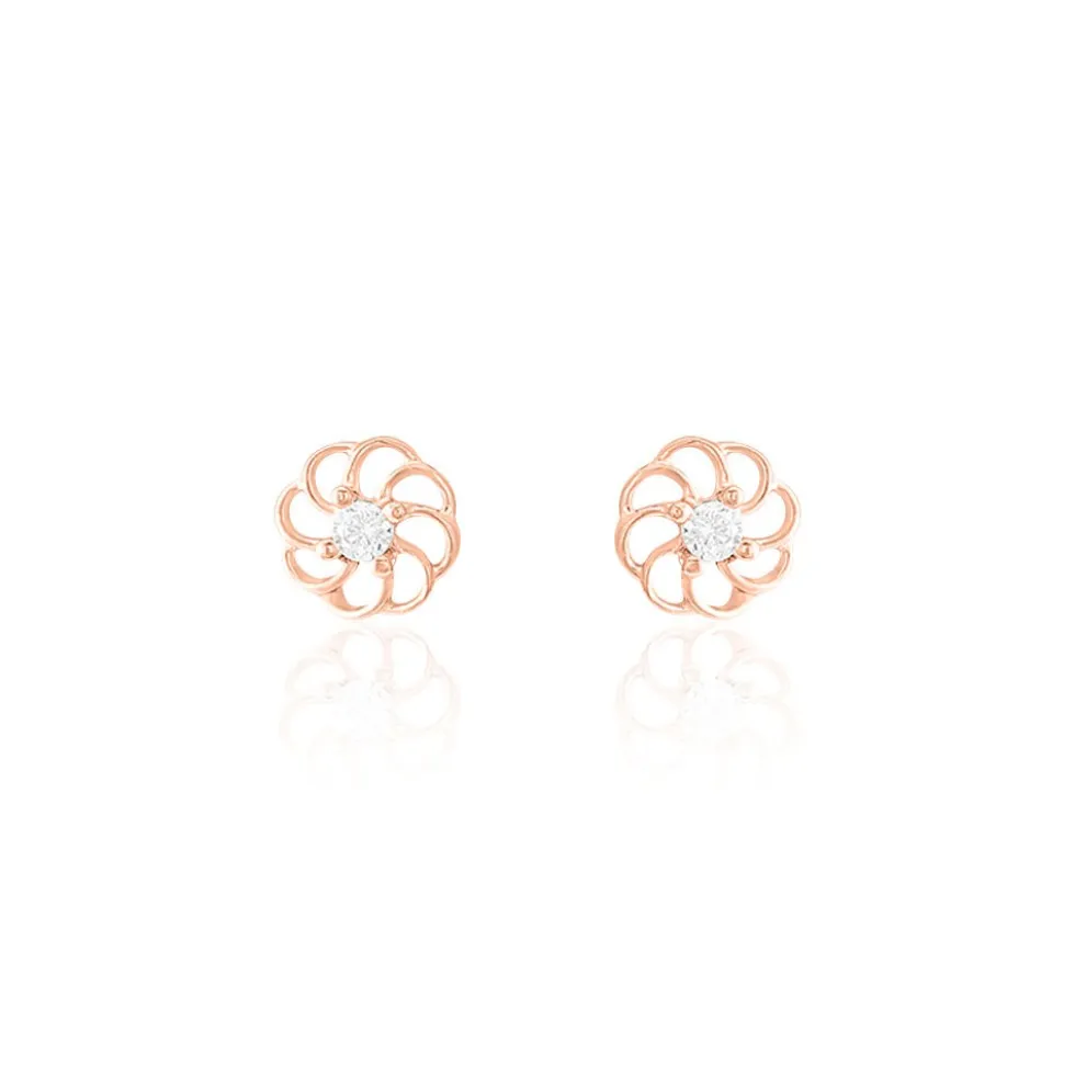 Boucles D'oreilles Puces Eleanor Fleur Or Rose Oxyde De Zirconium
