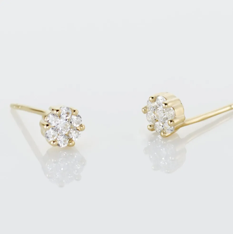 Boucles D'oreilles Puces Eleanor Fleur Or Jaune Oxyde De Zirconium