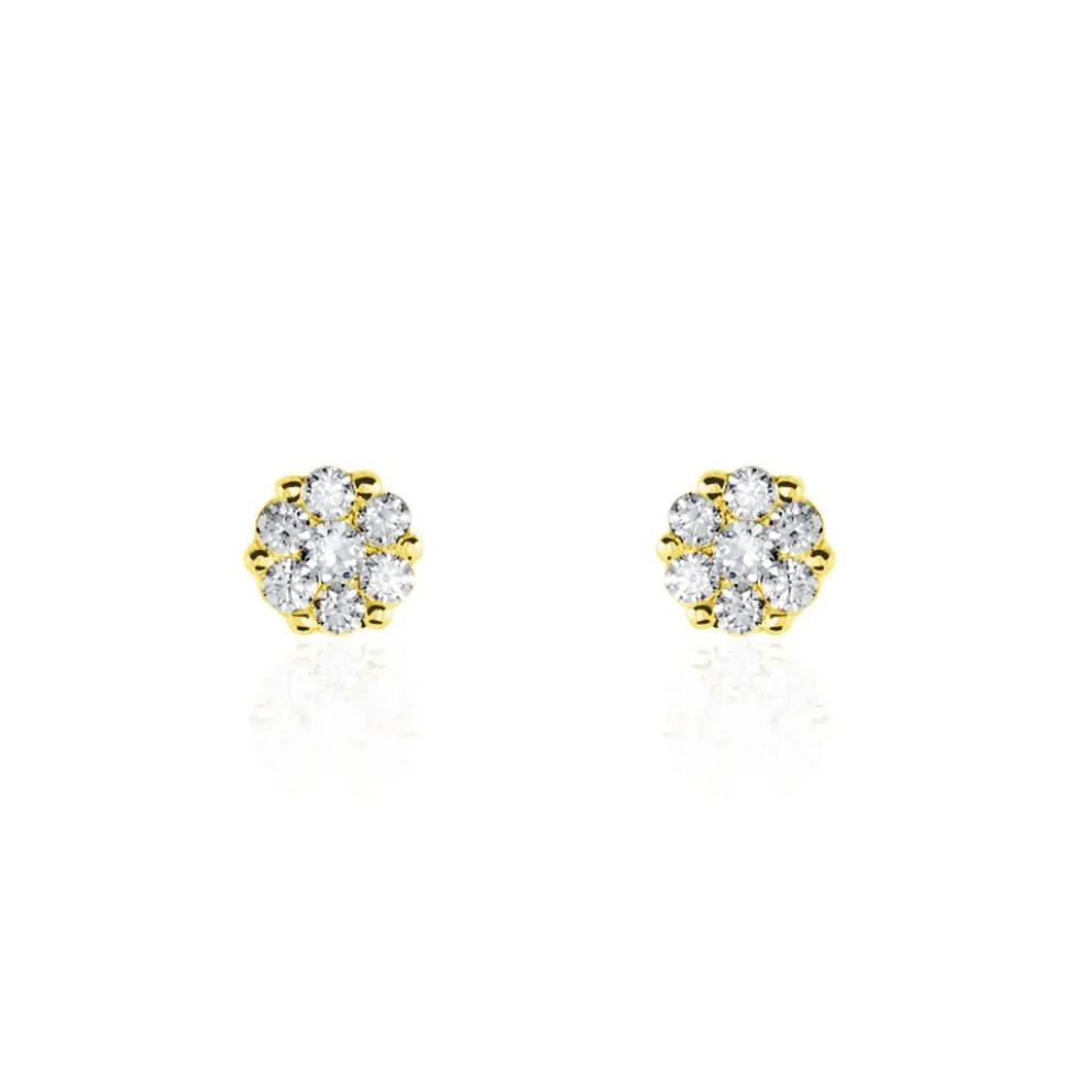 Boucles D'oreilles Puces Eleanor Fleur Or Jaune Oxyde De Zirconium