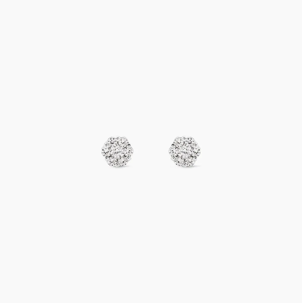 Boucles D'oreilles Puces Eleanor Fleur Or Blanc Oxyde De Zirconium