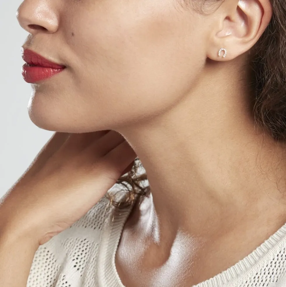Boucles D'oreilles Puces Elouen Fer A Cheval Or Jaune Oxyde