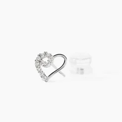 Boucles D'oreilles Puces Eluf Cœur Or Blanc Oxyde De Zirconium