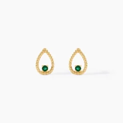 Boucles D'Oreilles Puces Emeria Or Jaune Emeraude