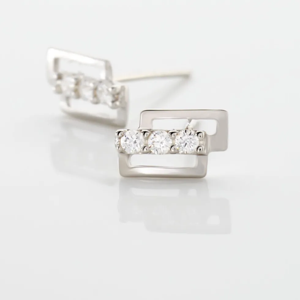 Boucles D'oreilles Puces Eoin Or Blanc Oxyde De Zirconium