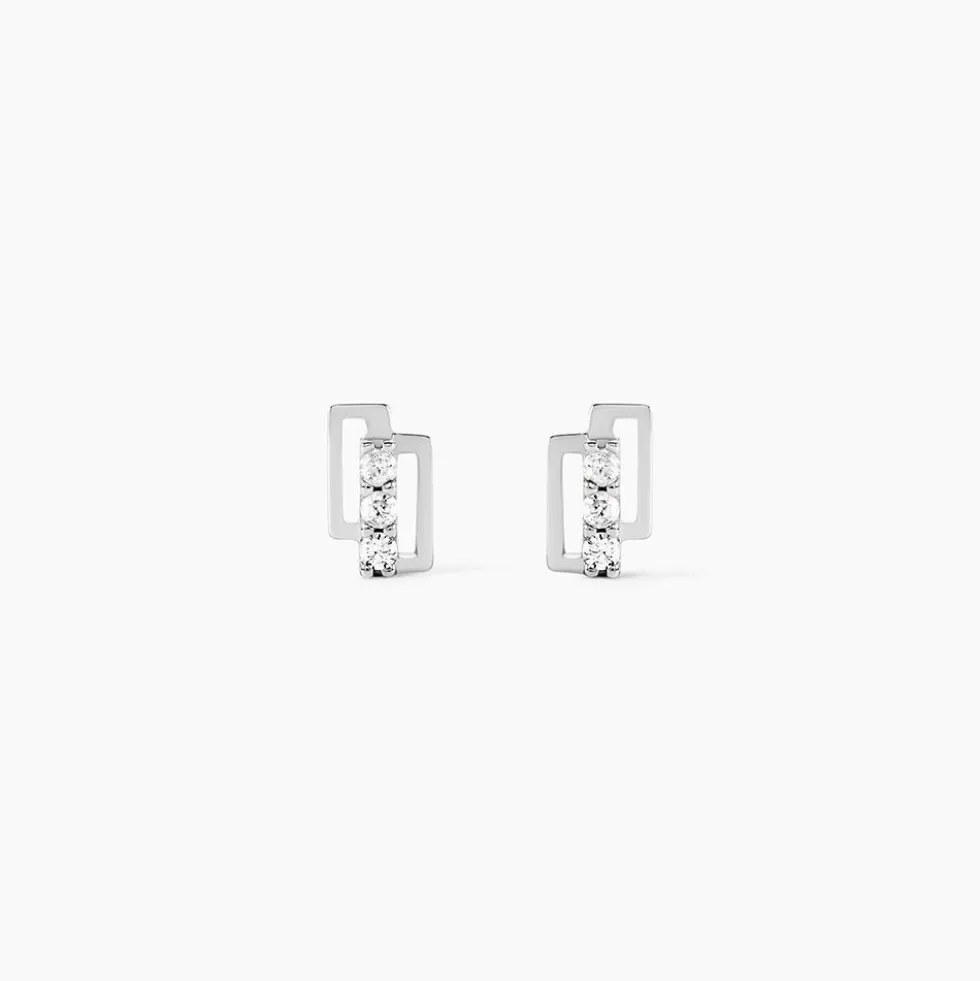 Boucles D'oreilles Puces Eoin Or Blanc Oxyde De Zirconium