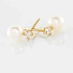 Boucles D'oreilles Puces Eolande Or Jaune Perle De Culture