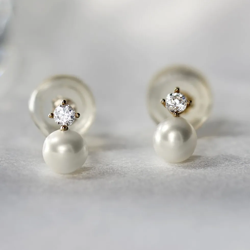 Boucles D'oreilles Puces Eolande Or Jaune Perle De Culture