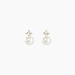 Boucles D'oreilles Puces Eolande Or Jaune Perle De Culture