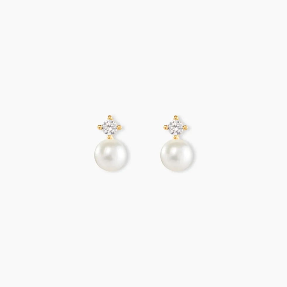 Boucles D'oreilles Puces Eolande Or Jaune Perle De Culture