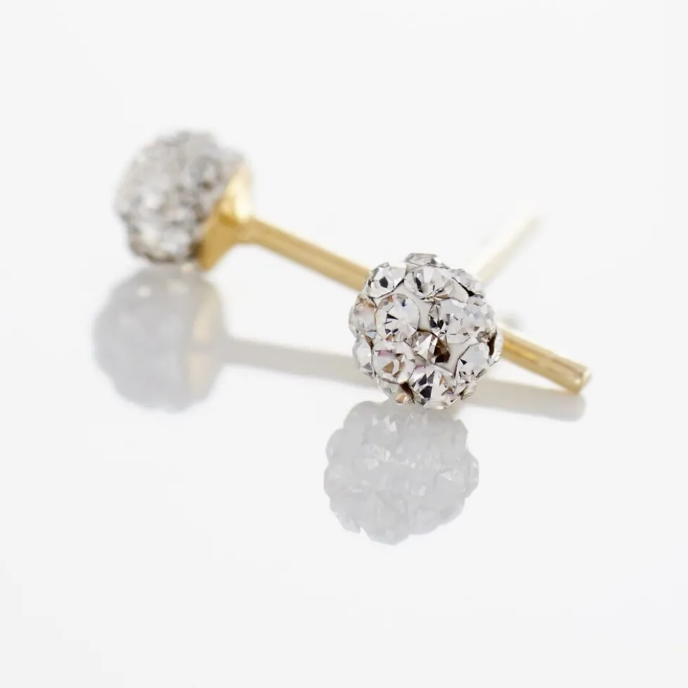 Boucles D'oreilles Puces Erlea Or Jaune Boules Cristal