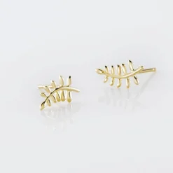 Boucles D'oreilles Puces Eudia Feuilles Or Jaune