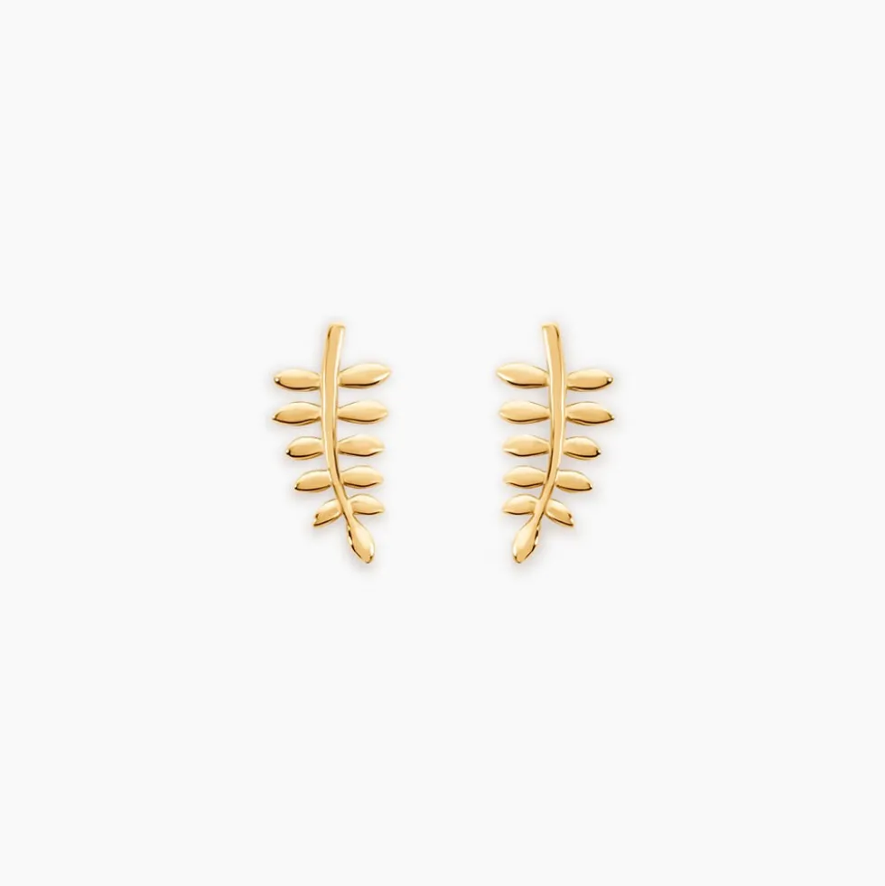 Boucles D'oreilles Puces Eudia Feuilles Or Jaune