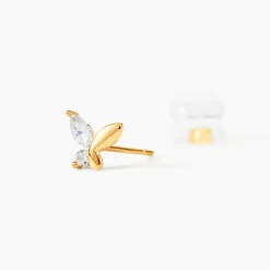 Boucles D'oreilles Puces Evaelle Papillon Or Jaune Oxyde De Zirconium