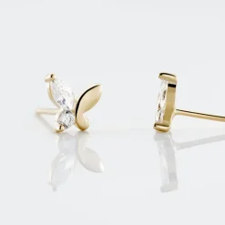 Boucles D'oreilles Puces Evaelle Papillon Or Jaune Oxyde De Zirconium