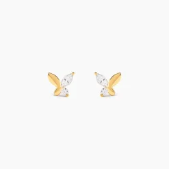 Boucles D'oreilles Puces Evaelle Papillon Or Jaune Oxyde De Zirconium