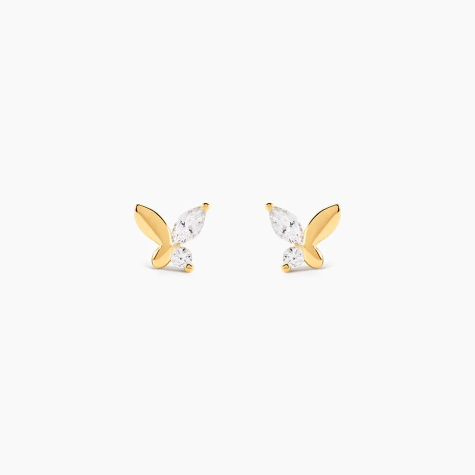 Boucles D'oreilles Puces Evaelle Papillon Or Jaune Oxyde De Zirconium