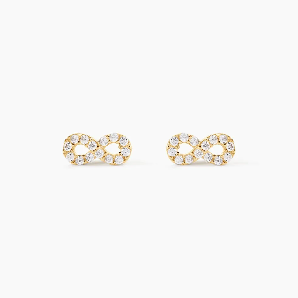 Boucles D'oreilles Puces Fannelle Infini Or Jaune Oxyde De Zirconium