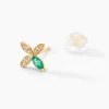 Boucles D'oreilles Puces Flower Power Or Jaune Emeraude Diamant