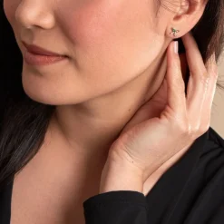 Boucles D'oreilles Puces Flower Power Or Jaune Emeraude Diamant