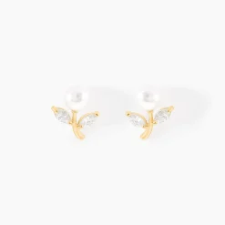 Boucles D'oreilles Puces Frigga Or Jaune Perle De Culture Et Oxyde