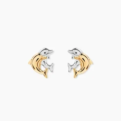 Boucles D'oreilles Puces Fulvie Double Dauphins Or Bicolore