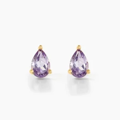 Boucles D'oreilles Puces Goutte Or Jaune Améthyste