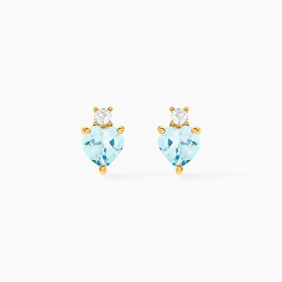 Boucles D'oreilles Puces Heart Or Jaune Topaze Oxyde De Zirconium
