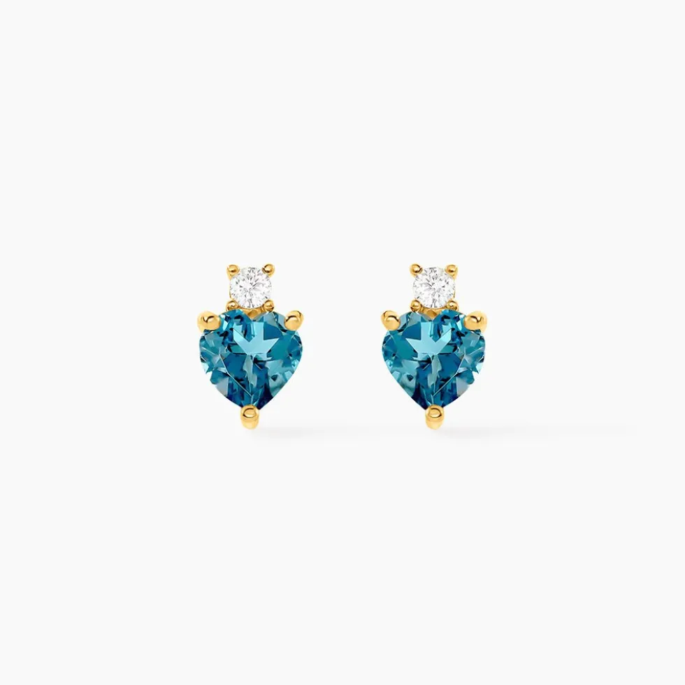 Boucles D'oreilles Puces Heart Or Jaune Topaze Oxyde De Zirconium