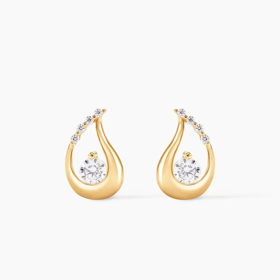 Boucles D'oreilles Puces Helie Goutte Or Jaune Oxyde De Zirconium