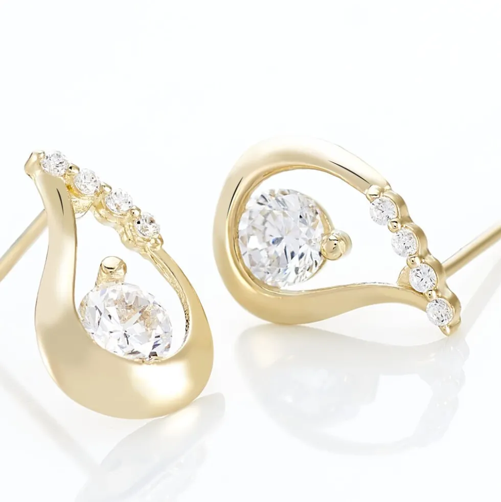 Boucles D'oreilles Puces Helie Goutte Or Jaune Oxyde De Zirconium