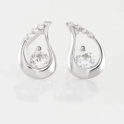 Boucles D'oreilles Puces Helie Goutte Or Blanc Oxyde De Zirconium