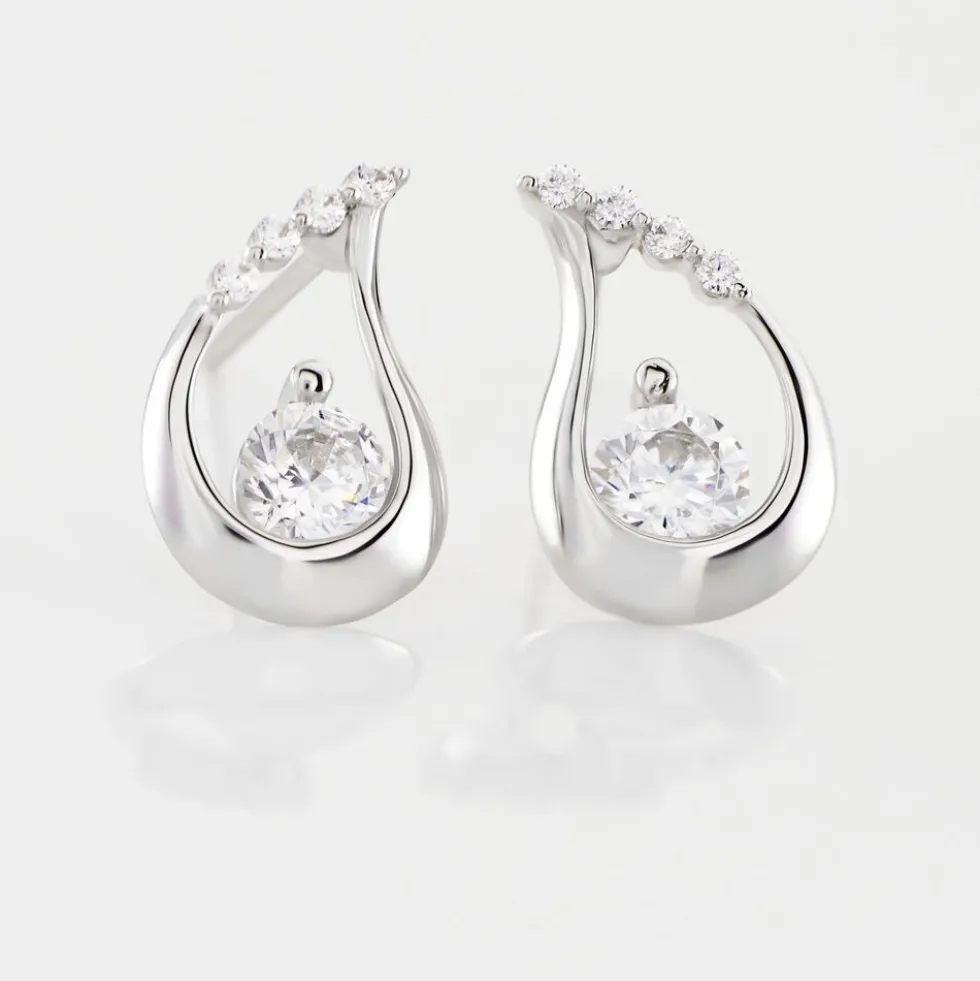 Boucles D'oreilles Puces Helie Goutte Or Blanc Oxyde De Zirconium