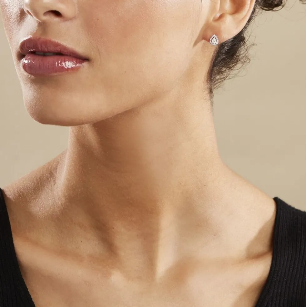 Boucles D'oreilles Puces Hildana Or Blanc Oxyde De Zirconium